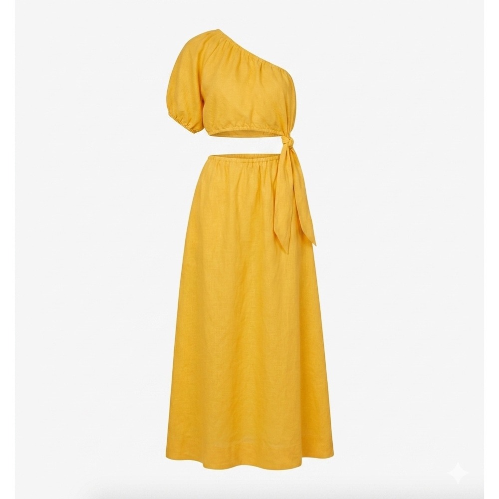 FARM Rio One-Shoulder Two-Piece Midi Dress in Sunny Yellow
